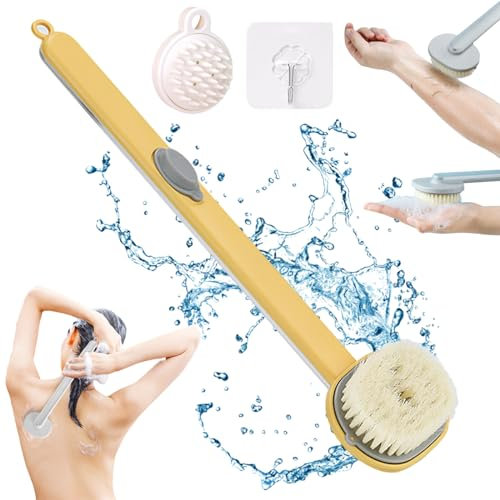 Long Handle Bath Massage Cleaning Brush with Soap Dispenser - Long Handle Back Shower Bath Soap Dispenser Massage Cleaning Brush, Long Handle Liquid Bath Brush (Yellow)