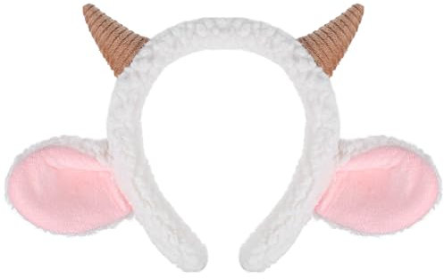 CALLARON Schaf Ohren Stirnband mit Ohrhorn, Tier-Stirnband für Damen, Süßes Tier-Haarband, Ziege Haarreif, Halloween, Cosplay, Kopfbedeckung, Kostüm für Erwachsene und Kinder, 23 x 25 cm