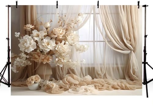 AIBIIN 7x5ft Boho Floral Photography Background Vintage Room Window Curtain Flowers Backdrop Kids Birthday Adult Pregnant Portrait Decor Prop Photo Studio
