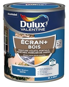 Dulux Valentine Peinture Extérieure Ecran+ Bois - Haute résistance aux intempéries et aux UV, anti-encrassement, couleur longue tenue - Bleu Breton 2 L