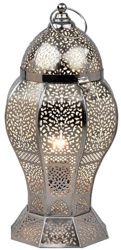 Marrakesch Orientalische Deko Tischlampe Nachttischlampe 40cm groß | Boho Deko Tischleuchte Lampe im Wohnzimmer Schlafzimmer & Kinderzimmer | Tischleuchte Jaleel silber aus Metall E27 Lampenfassung