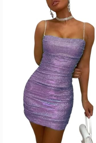 Onsoyours Vestito Corto Donna Sexy Senza Spalline Mini Abito Estivo Elegante da Sera Vestito Corto Casual Colletto Quadrato Cocktail Party A Viola M