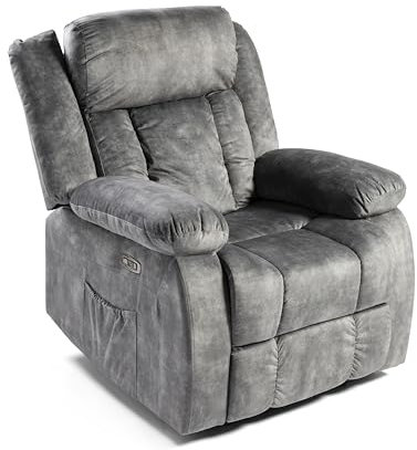 DUPI Sillón Relax Eléctrico INNOVA | Reclinable con Reposacabezas y Control Lateral | Carga USB | Tela Transpirable | Fácil Montaje | Gris Magia