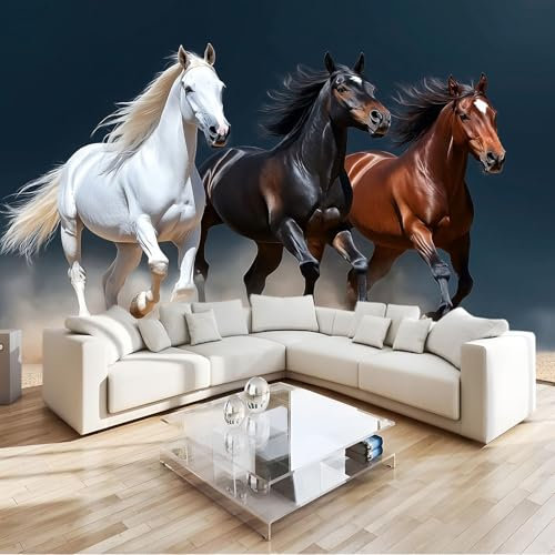 3D Panoramique Murale Cheval Animal Papier Peint Intissé 200x140 cm pour Salon Chambre Enfant Chambre Décoration Murale Poster Tableaux Photo Muraux