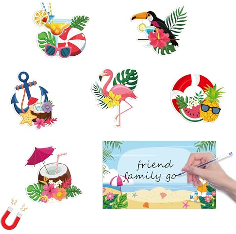 JAPBOR Magnetischer Tür-Dekoration, Motiv: tropische Hawaii-Kreuzfahrt, Sommer, Strand, Auto, Schiff, Kabine, Kühlschrank, Flamingo, Kokosnuss, Getränke, Kühlschrankaufkleber für Kreuzfahrt,