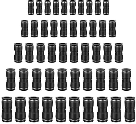 HAXIHA 50 Stück Gerade Pneumatik Steckverbinder,4/6/8/10/12mm Quick Release Pneumatic Line Hose Fitting Kits,Pneumatische Verbinder für Luft Schlauchanschluss Verschraubungen für Schläuche,Schwarz