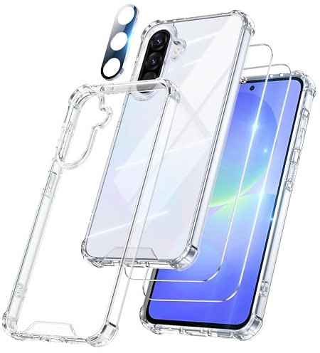 FLLAO 4 in 1 Cover per Samsung Galaxy A36 5G con 2 Pellicola Vetro Temperato e 1 Pellicola Protezione Fotocamera, [Protezione Antiurto Militare] PC Custodia per Samsung A36 5G, Trasparente