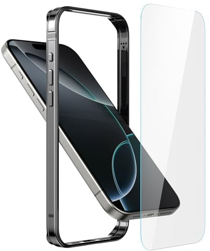 Metal Bumper Case for iPhone 16 Pro Max, Aluminium Frame Slim Case [Soft Inner Bumper] [Raised Edge Protection] HD Tempered Glass Screen Protector for iPhone 16 Pro Max 6.9 Inches, Silver