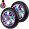 SKIKHN Stunt Scooter Rollen, 2 Stück 100mm Scooter Ersatzräder 88A mit ABEC-9 Lager Aluminium Speichenkern, Aluminium Ersatzräder für Scooter, Roller Reifen für Meisten Stuntscooter und Kickscooter