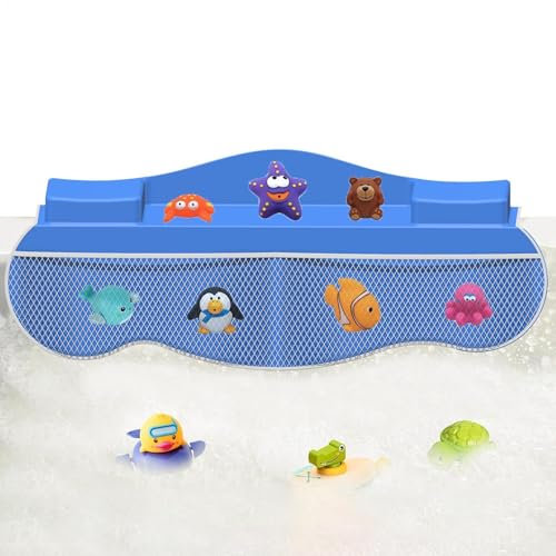 Bathtub Water Guards - Tub Splash Guard, Bathtub Shelf Toy Tray | Bathtub Play Shelf Area Includes 4 Mesh Pockets, Silicone Toy Tray Caddy Holder Storage for Bathroom Toy Storage, Splash Protection