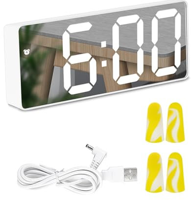 JUGCUT Large Display Digital Alarm Clock with Temperature for Bedroom Silent Bedside Clock 5V Battery Powered Dual Alarms Setting Adjustable Brightness for Elderly Kids Heavy Sleepers (WHITE)