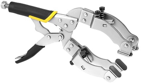 QWORK Locking C-Clamp Pipe and Tube Clamp - 11-Inch Grip with 4 Pads & Rubber Handle for Welding & Woodworking