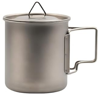 Juego de tazas de camping de titanio con tapa, 300 ml/450 ml/750 ml, asa plegable, taza de viaje portátil aislada de doble pared para senderismo, bushcraft y cocina al aire libre
