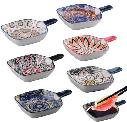 Doafoce 6 Pièces Bols à Tremper en Céramique, 12cm Bols à Sauce Soja, Bol à Epices, Bol a Aperitif, Coupelles à Dessert, pour Sauces, Condiments, Desserts, Fruits Snacks, Style Bohème