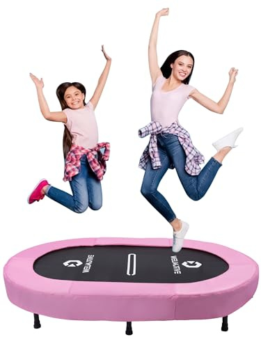 Welmotive Foldable Oval Indoor Trampoline for 2 Quiet Rebounder with 40 Springs Supports up to 150kg Safe Fitness for Kids Adults Ideal for Weight Loss Muscle Toning Pink