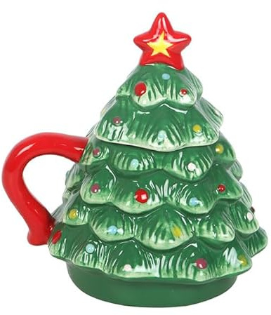 Tasse nostalgique en forme de sapin de Noël – Tasse festive en céramique avec couvercle – Design inspiré des vacances pour les boissons chaudes d'hiver – Idéal pour les gorgées douillettes et les