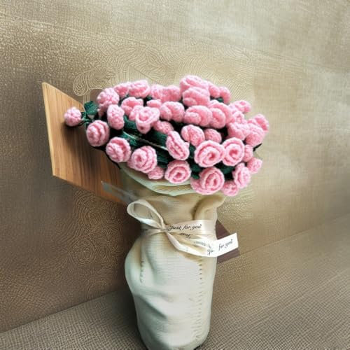Finished Rose Bouquet Crochet Flower Blanket, Handmade Roses, Bellflower Throw, Soft Knitted Woven Blankets Gift for Mother's Day, Anniversary, Birthday(Pink rose on Beige,Dia. 80cm)