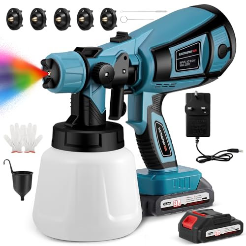 MINENICE Pulverizador de Pintura inalámbrico, pulverizador eléctrico HVLP para cercas con 2 baterías de 3000 mAh, 5 boquillas y 3 Patrones para cobertizos, Paredes, techos, armarios y Puertas