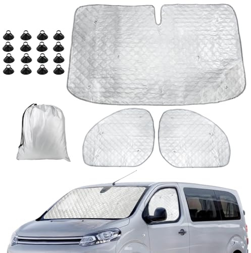 Junhui 3PCS Thermomatte Ersatz für Citroen Jumpy 2016-2024, Sonnenschutz Auto Frontscheibenabdeckung für Opel Vivaro 2019-2024, Fahrerhaus Innen Aluminiumfolie Faltbar Sonnenblende