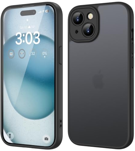 ORDA für iPhone 15 Hülle, Vollständiger Kameraschutz Stoßfest, Schwarz | Matt Handyhülle für iPhone 15, Kratzfest Transluzente Rückseite Schutzhülle, Anti-Fingerabdruck Case