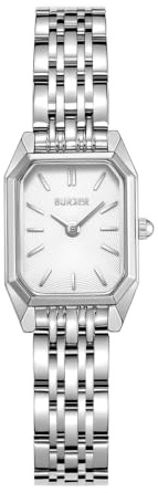 BURKER Damenuhr Isabell Petite | Rechteckiger Damen Armbanduhr Gliederarmband Edelstahl Analog Quarz 3-ATM Wasserdicht