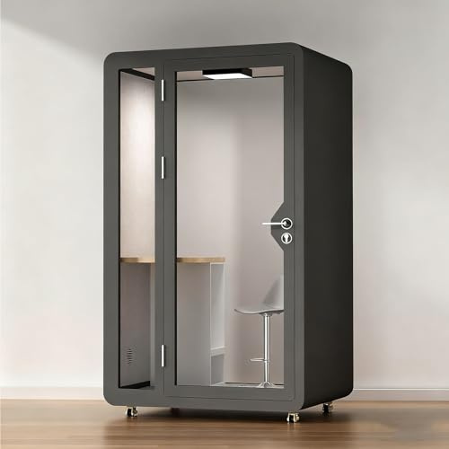 Dexinhdh Cabine De Bureau Insonorisée, Cabine De Réunion Silencieuse avec Panneaux Acoustiques, Éclairage LED, Ports USB, Cabine De Travail Amovible Et Portable(Black,150cm)