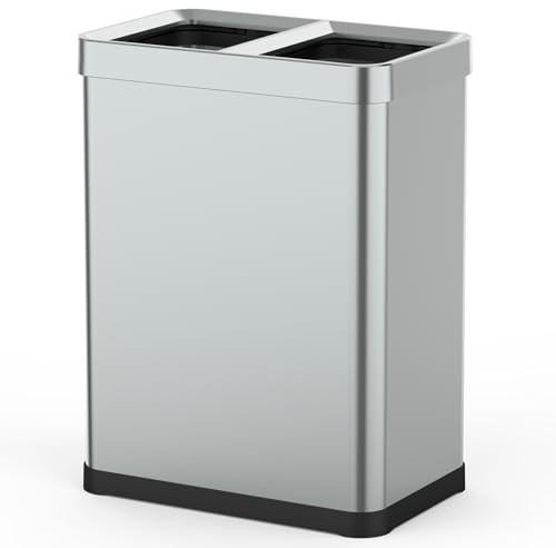 KITCHEN MOVE Poubelle de tri 2 x 30L en acier inoxydable TALLIN Open Top sans couvercle, design moderne pour bureau, cuisine, hôtel ou restaurant