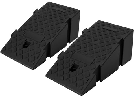 2 Stück Kunststoff Laderampen Schwarz, 25×45×19cm Auffahrrampen mit Anti-Rutsch-Oberfläche, Tragbare Auffahrkeile für Auto Motorrad Rollstuhl Garage Bordstein, Robuste Verladerampen