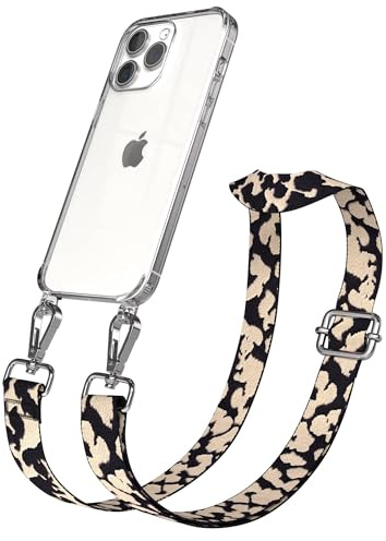 EAZY CASE Handykette - Verstellbares Taschenband kompatibel mit iPhone 15 Pro Max, Schulterriemen, Handykordel mit Silikon Hülle, Umhängetasche, Taupe Camouflage Silber