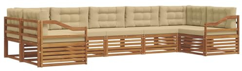 vidaXL Sofagarnituren 7 pcs Natur und Beige Massivholz Akazie, Garten, Moderne Sofas, langlebige Möbel, Terrasse, Bequeme Lounge, praktische Sitzgelegenheit