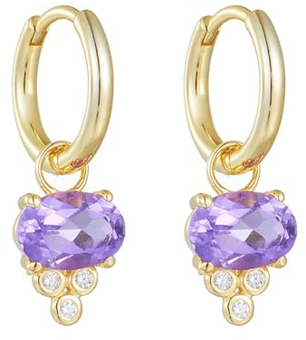 Creolen Weißgold Damen, 9K/14K/18K Gold/Platin Creolen mit ovalem 1-Karat-Amethyst- und Moissanit-Anhänger