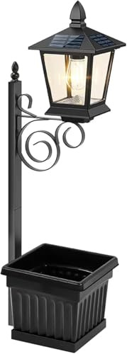 Pots de fleurs extérieurs 2-en-1, lampe solaire étanche Post Light avec planteur, Auto On / Off, Monture murale ou lampe solaire décorative indépendante pour jardin, patio, porche avant, porte arrière