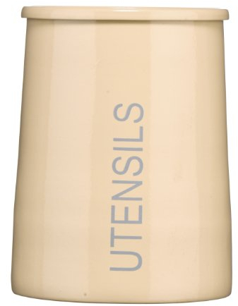 Premier Housewares - Bote para Utensilios de Cocina, Acero Inoxidable esmaltado, cónico, Color Crema