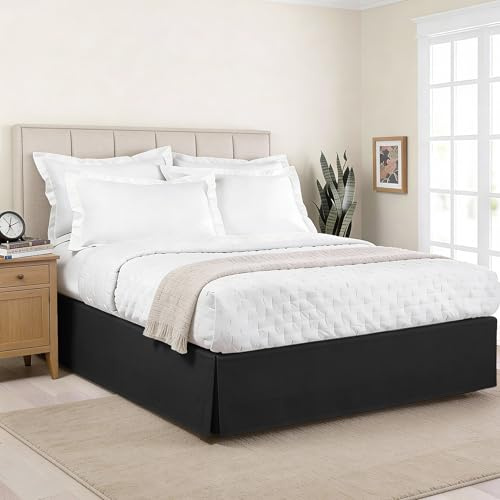 Luxury Hotel Tailored Bed Skirt, Box Pleats, 14 Inch Drop, Full, Black