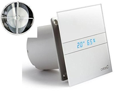 Allcata E 120 GTH Ventilator Badlüfter Timer/Feuchtigkeitsregulierung/Hydrosensor LED – Display/mit Rückschlagventil/Kugellager/Milch Glasfront/energiesparend/EU Markenqualität seit 1947