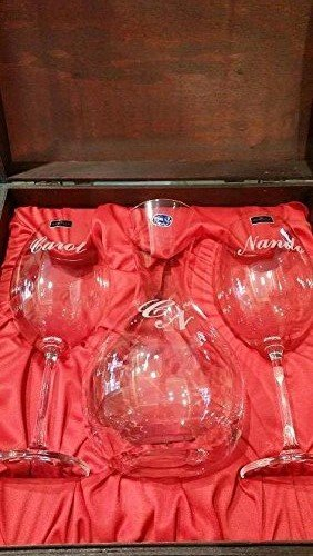 crisandecor Maleta Madera con 2 Copas Vino Y DECANTADOR Bohemia Grabado con Nombre O Iniciales