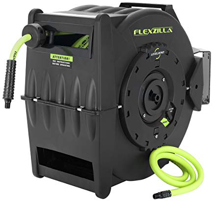 Flexzilla Pro Levelwind Retractable Air Hose Reel, 3/8 in. x 50 ft., Heavy Duty, Lightweight, Hybrid, ZillaGreen - L8305FZ