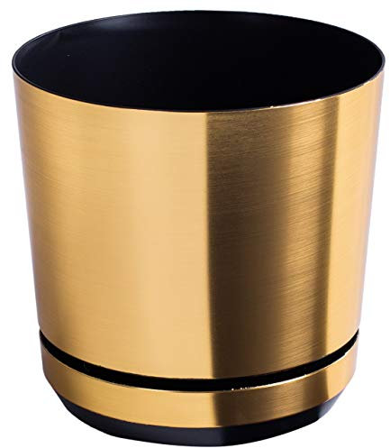 KERD Blumentopf 26 cm, Messing (023), dekorativ, hochwertig, aus recyceltem Material, mit Drainagesystem, mit Untersetzer, handbeklebt, zeitlos, Luxus, Eleganz, Klassiker, Loft, Glamour, Retro