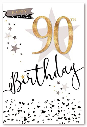 Age 90 Male Birthday Card - 90th Gold Foil Number and Stars 7.75x5.25