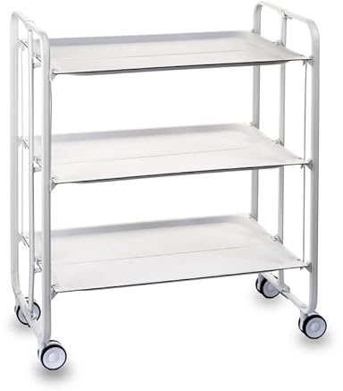 DON HIERRO - Bauhaus Rolltisch, klappbar, 3 Ablagen, Gestell weiß
