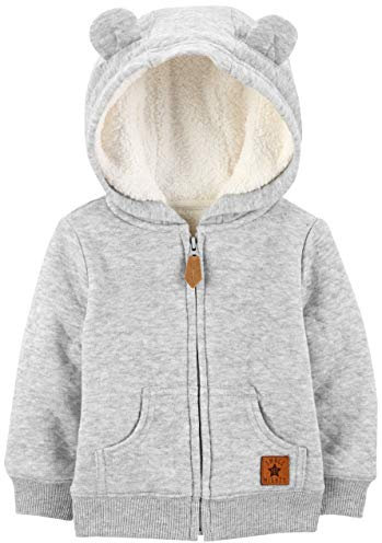 Simple Joys by Carter's Hooded Sweater Jacket with Sherpa Lining Giacca in Pile, Grigio, 3-6 Mesi Unisex-Bimbi