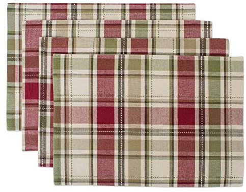 DII Fall & Thanksgiving Esstisch Dekoration Wiederverwendbarer Baumwollstoff, Tischset, 33 x 48 cm, rustikales selbstgesponnenes Karo, 4-teilig