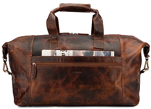 LEABAGS Leder Weekender Damen & Herren I Echtleder Premium Reisetasche I 41 l Sporttasche I Duffle Travel Gym Bag I Sporttasche I Trainingstasche I Tasche Flugzeug I groß I Brown Marble
