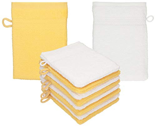 Betz Lot de 10 Gants de Toilette Premium 100% Coton Taille 16x21 cm Jaune Miel - Blanc