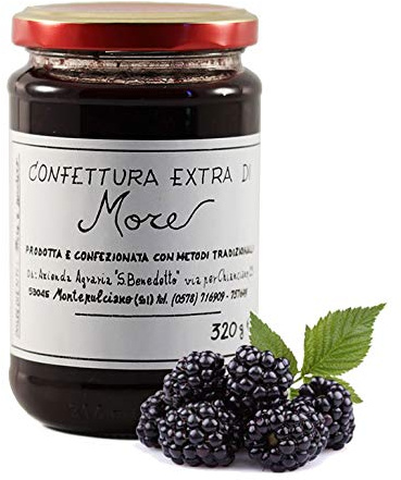 Mermelada extra de moras San Benedetto - Producto artesanal italiano (1 tarro de 320 gramos)