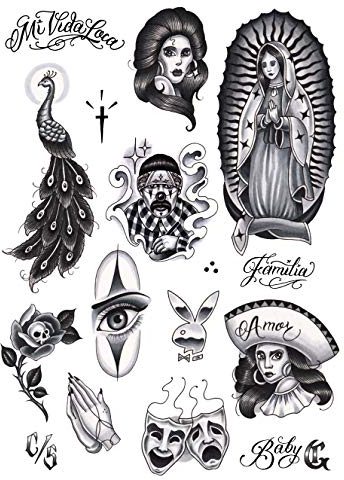 Tatsy, Chicano Set, Tatouage Temporaire, Autocollant, Pour Hommes Et Femmes, Faux Tatouages Corporels, Déguisement, Culture De Style Chicano, Gangsta Lowrider, Dessins Réalistes, Uniques