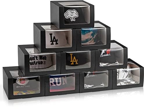LADYBRO 10 Pack 7.8 x 7.8 x 4.8 Black Gift Boxes with Window Display Box for Hat, Hat Storage Containter for Baseball Caps, Fitted Hats, Snapbacks & Trucker Caps