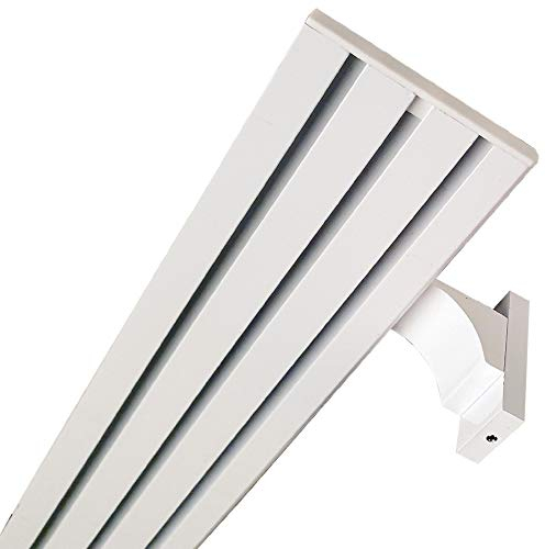 Vorhangschiene Aluminium (inkl. Wandträger) - Weiß 3 Lauf 240cm (2x120cm) - Flache Gardinenschiene (7mm) - inkl. Vorhanggleiter