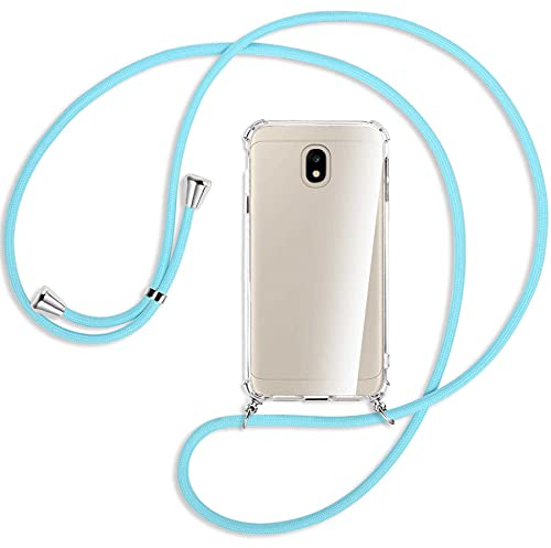 mtb more energy® Handykette kompatibel mit Samsung Galaxy J3 2017 (SM-J330, 5.0'') - Himmelblau - Smartphone Hülle zum Umhängen - Anti Shock Full TPU Case