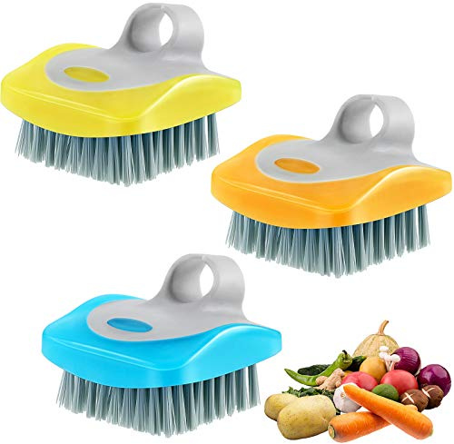 3 Pieces Vegetable Brush Potato Scrubber Vegetable Scrubber for Food Flexible Bristles Kitchen Brush for Fruits, Potatoes, Carrots Kitchen Gadgets Set in Random Color | Flexible Bristles Kitchen Brush Silicone Hard and Soft Side Cleaning Fruit Tools for Potatoes, Carrots Kitchen Gadgets Set